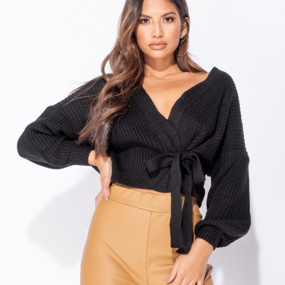 Black Wrap Knitted Sweater